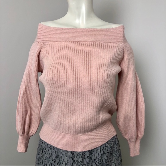 Anthropologie Moth Light Peach Dancer Off Shoulder Ribbed Sweater Size XS - Picture 5 of 13